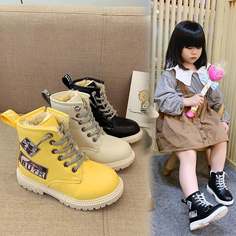 

Men And Women Shoes Boy Fashion Martin Boots 2019 Winter New Style Casual Leather Single Leather Shoes plus Cotton Warm Snow Boo