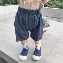 Детские летние однотонные короткие джинсы в Корейском стиле со средней талией, шорты в Корейском стиле для новорожденных