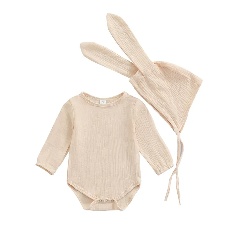 Ma&Baby 3-24M Newborn Infant Baby Boys Girls Bunny Romper Long Sleeve Jumpsuit + Long Ear Hat Autumn Spring Easter Clothes D84 Baby Bodysuits made from viscose  Baby Rompers