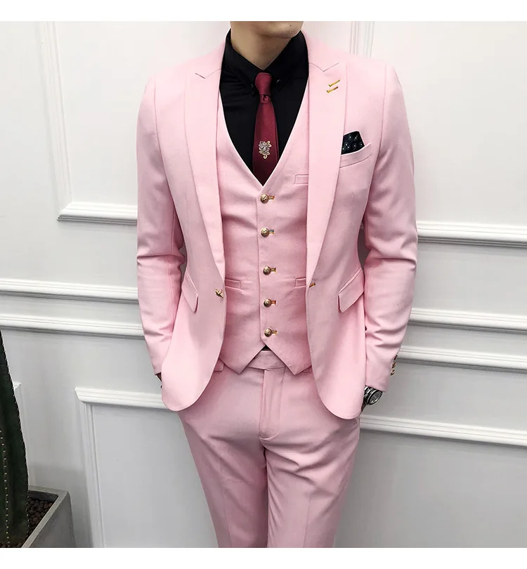 Модный мужской повседневный деловой однотонный Свадебный комплект для жениха/мужской тонкий костюм из 3 предметов, пиджак, брюки, жилет