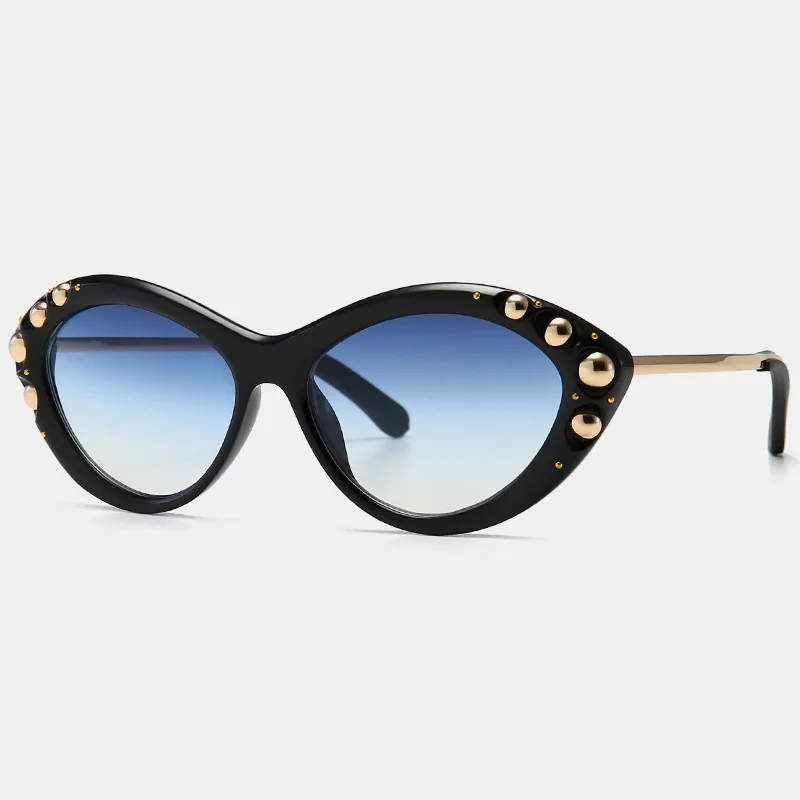 ROYAL GIRL новые женские солнцезащитные очки Willow Cat Eyes брендовые дизайнерские ретро квадратные металлические солнцезащитные очки ss371 - Цвет линз: C5 Black-Blue