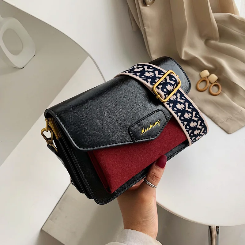 

Retro INS Super Fire Bag Women's 2019 New Style Korean-style Contrast Color Bag Rectangular Broadband Crossbody Bag