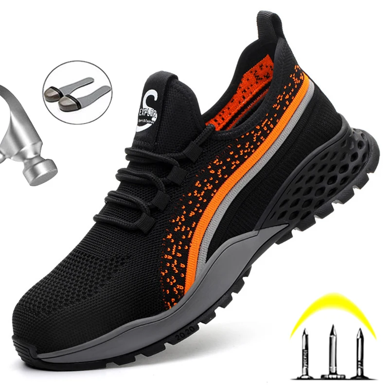 2020 New Breathable Safety Shoes Men Work Boots Steel Toe Shoes Work Safety Boots Puncture Proof Work Sneakers Men Work Shoes