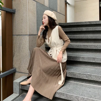 

Autumn Loose New Casual 2019 Three Piece Set Brief Pocket A-line 3 Pcs Set Fashion Vintage Korean 3 Piece Set Women