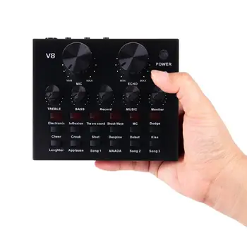 

V8 Live Sound Card Voice Changer Multiple Funny Sound Effects for Phone Computer Voice Chatting