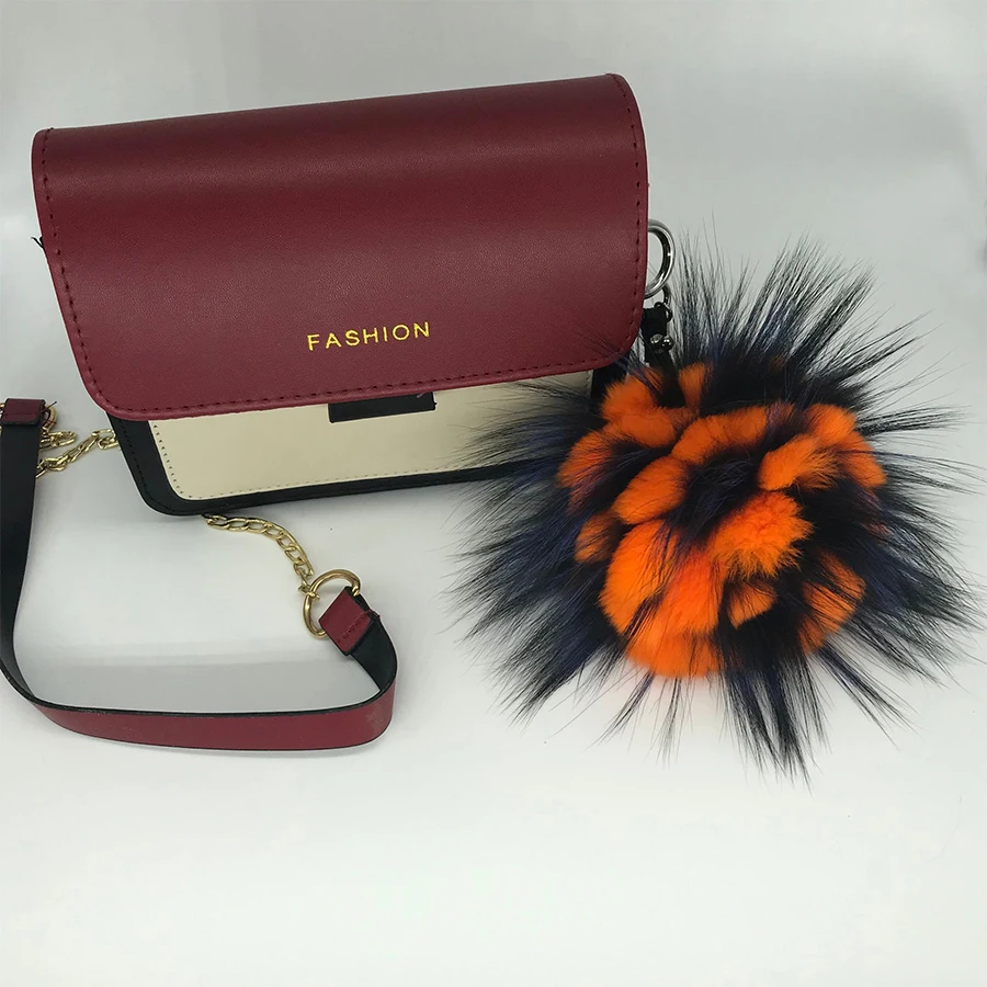real fur Ananas Keychain Pineapple Strawberry Fruit Fox Fur Pom Poms Women Bag Monster Bag Charm Bugs Pompom Keychain rex rabbit