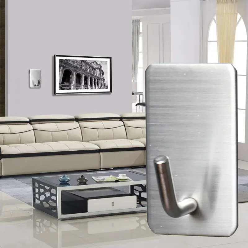 

Rectangle Self Adhesive Waterproof Stainless Steel Wall Hook Key Bag Hanger 448A