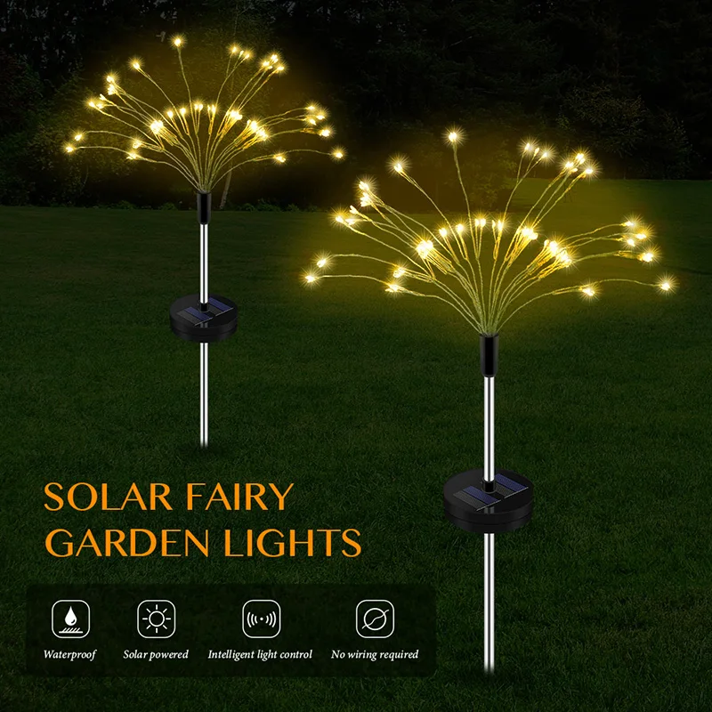 

LED Solar light 120leds Solar Powered Outdoor Garden Grass Fireworks Lamp Eight Function Modes Dandelion Lawn lights Waterproof