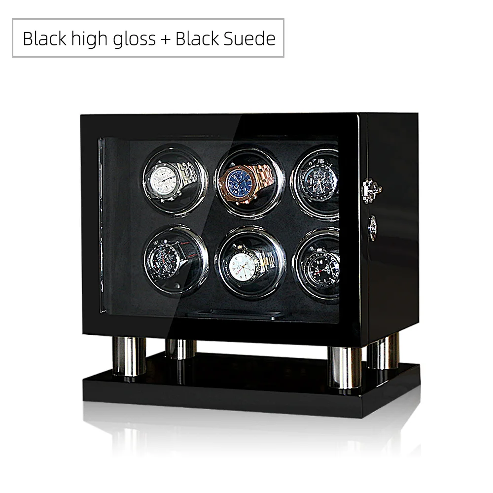 Black with Black Новые часы winder 6 автоматические часы коробка с подзаводом поворотный дисплей часы с USB мощность и ЖК сенсорный экран для мужчин подарок на день рождения - Цвет: Black with Black