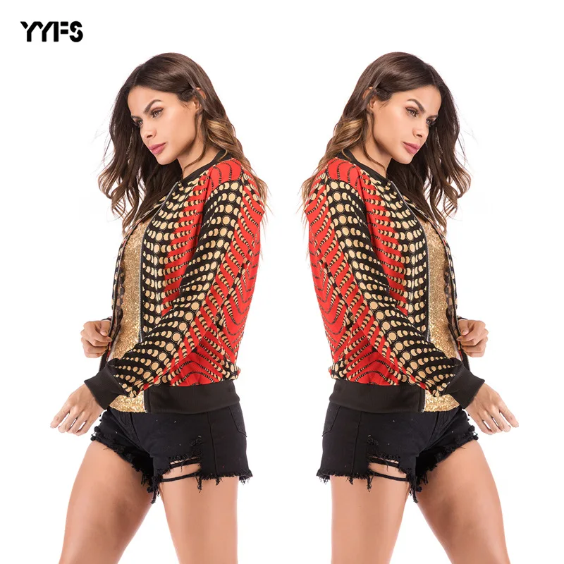 

2019 Cross Border WOMEN'S Dress One-Piece Outgoing Amazon Hot Selling Female Jacket Gradient Color Long Sleeve Zipper Baseball U