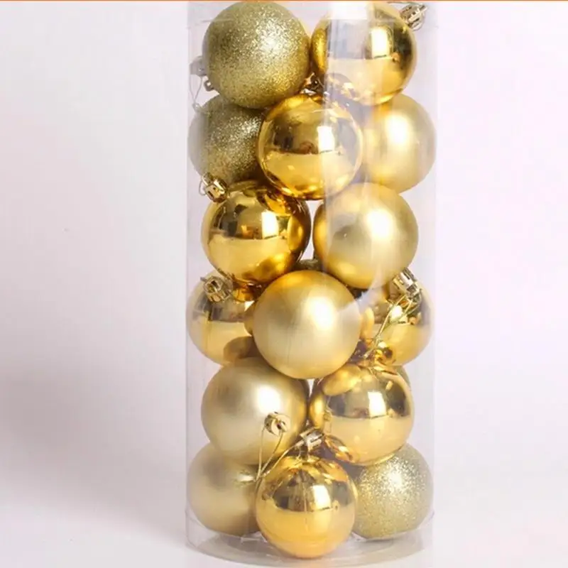 24Pcs Glitter Christmas Balls Party Xmas Tree Hanging Ornament Decoration - Цвет: Gold