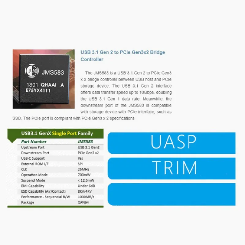 NVME USB корпус на основе JMS583 10 Гбит/с USB 3,1 Gen 2 к PCIe Gen 3x2 мостовой чип, M ключ портативный SSD корпус для samsung