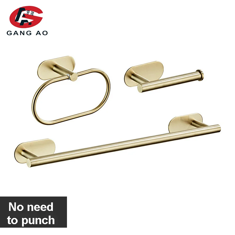 Gold Bathroom Hardware Set Paper Holder Towel Rack Robe Hook Towel Bar Stainless Steel Bathroom Accessories without nails toilet paper holder bathroom hardware set bathroom hardware accessories