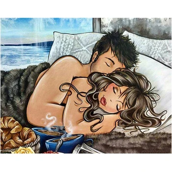 

5d Diy Diamond Painting Wall Art Handmade Sleeping Lover Cross Stitch Picture Home Decal Room Decor Full Round Drill Embroidery