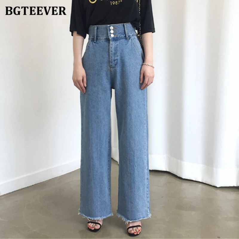 BGTEEVER Fashion High Waist Buttons Women Jeans Summer Straight loose Denim Pants Capris Femme Vintage Female Jeans 2020 BGTEEVER Fashion High Waist Buttons Women Jeans Summer Straight loose Denim Pants Capris Femme Vintage Female Jeans 2020