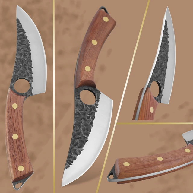 XYJ Razor Sharp Handmade Boning Knife With Whetstone Leather Sheath Hammer Finish Slaughter Hunting Camping Survival Knife 5