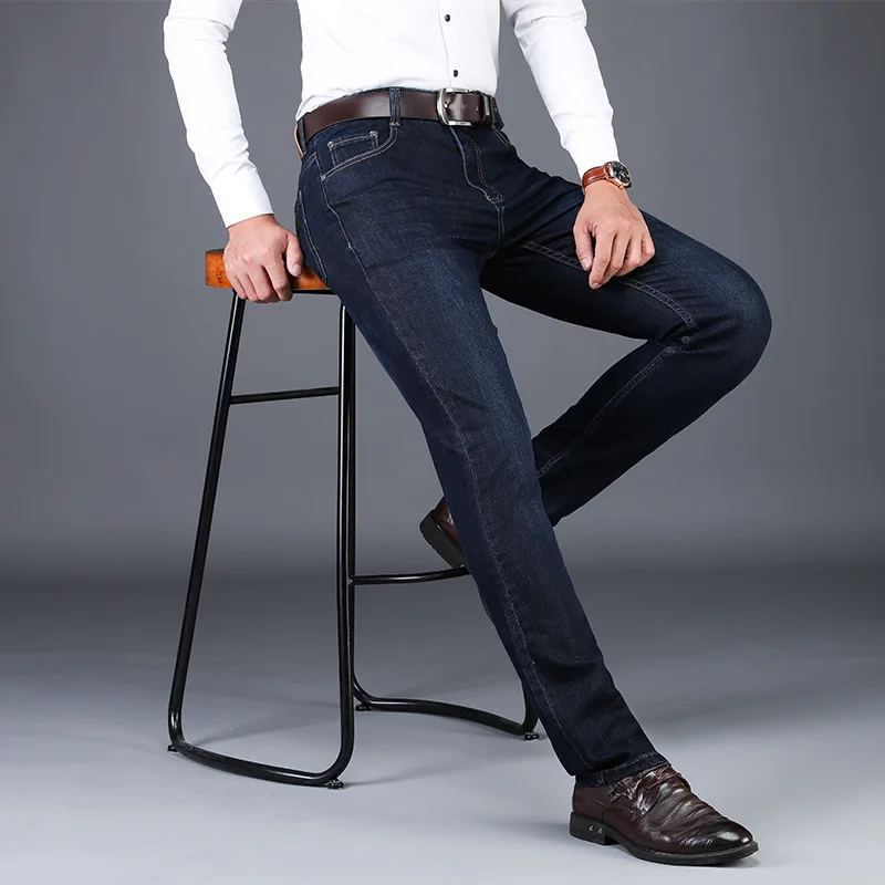 Осень-зима джинсы Для мужчин прямые Slim Fit Брюки стрейч плотные джинсовые штаны джинсы деловые, casual для Для мужчин большие Размеры высокое качество