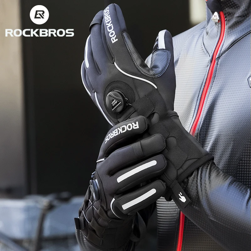 ROCKBROS Winter Gloves Adjustable Touch Screen Gloves Warm Fleece Scooter Motorcycle Gloves Cycling Windproof Ski Gloves 6
