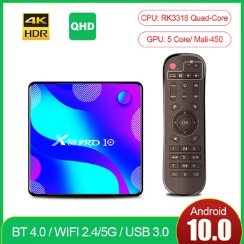 

Samrt TV BOX Android 10.0 4K 3D X88 PRO 10 RK3318 Quad Core FHD QHD Android Tv Box 2.4G/5.8G Dual Band Wifi Set Top Box