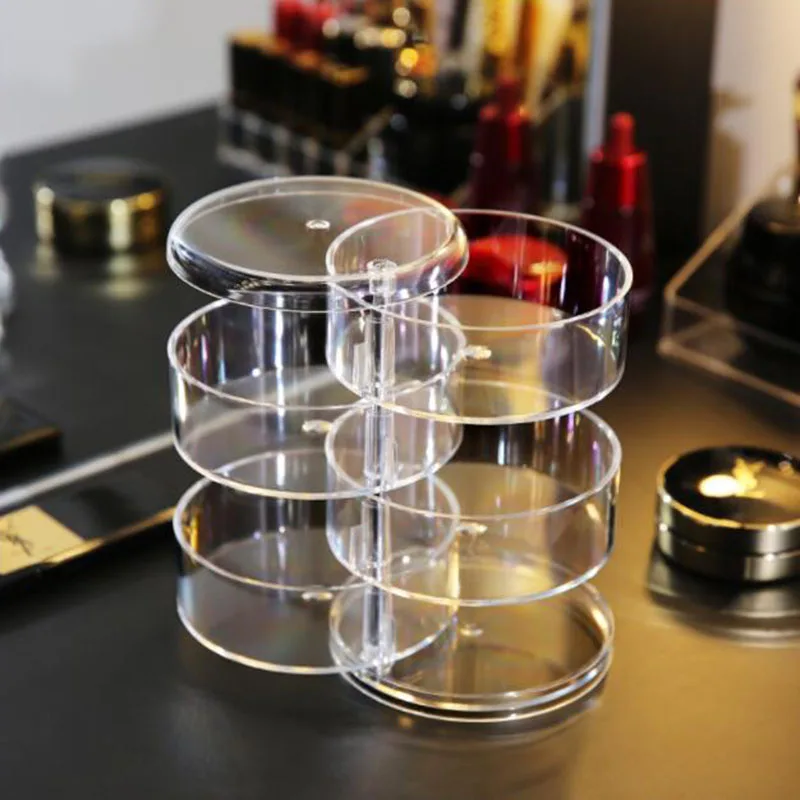 360 градусов вращающиеся украшения коробка для хранения прозрачный Четырехслойный органайзер для макияжа серьги коробка для колец круглый пластиковый ящик