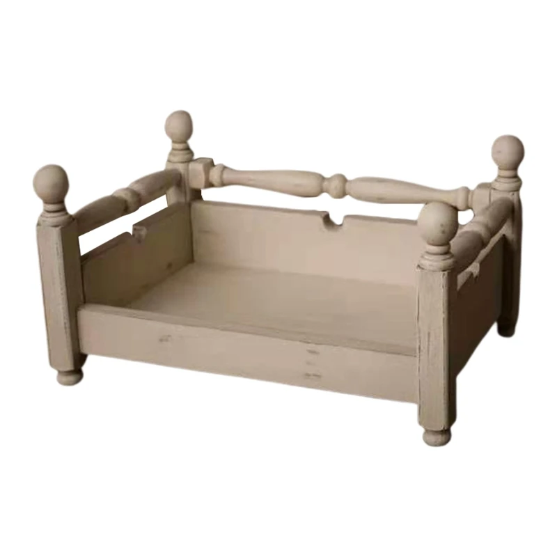 Newborn Posing Mini Bed Baby Infant Photo Shooting photography Props Wooden Crib cot Distressed wood Detachable white Toddler