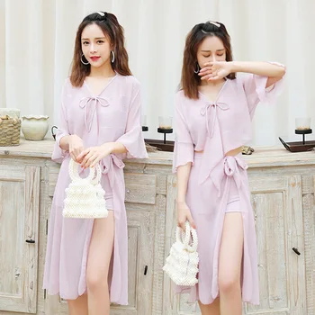 

Korean Tankini Set Swimming Suit for Women Solid Bikinis Four Piece Holiday Split Swimsuit Female Hot Spring Bathing Suit