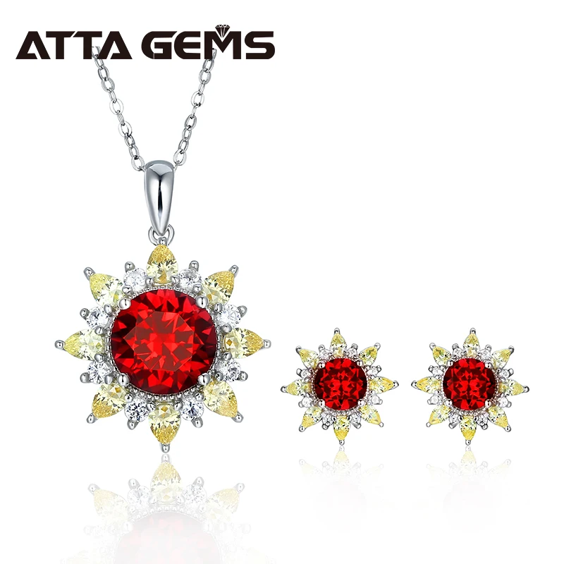 Ruby Sterling Silver Jewelry Set 6.2 Carats Round Ruby Romantic Set Created Ruby Women's Favorite Jewelry Mother's Gift