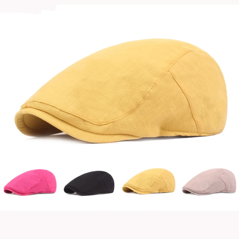 

HT3029 Spring Summer Men Women Berets Retro Solid Plain Ivy Newsboy Flat Cap Retro Artist Painter Beret Hat Adjustable Beret Cap