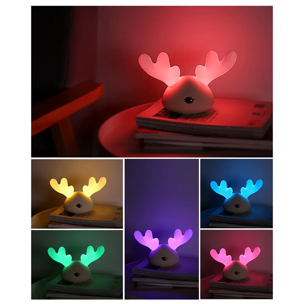 Cartoon Deer USB LED Night Light Charging Sleeping Lights 7 Color Changeable Light Lamp Soft Silicone Nightlight for Kids