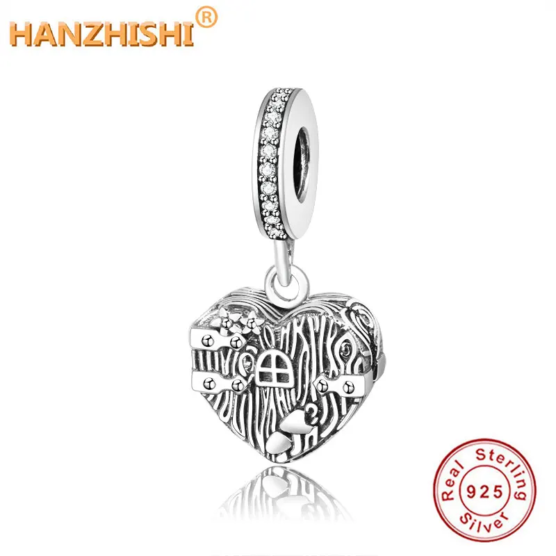 

Authentic 925 Sterling Silver Home Dangle Sweet Heart House Charm Bead Fit Original Pandora Charm Bracelets DIY Jewelry Pendant