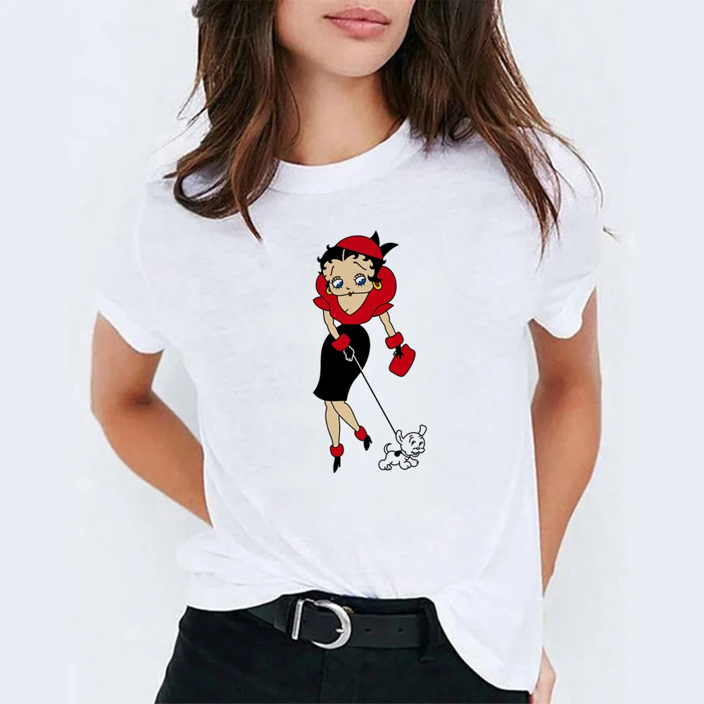 Футболка с рисунком Betty Boop, модная Корейская одежда для пар, хлопковый топ с короткими рукавами и принтом ангела, женская футболка 90s - Цвет: 9