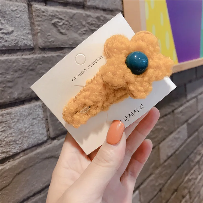 Корейские однотонные шерстяные милые осенне-зимние детские заколки с цветами для девочек, заколки для волос, Accessories-JQC5-W5 для волос - Цвет: 1