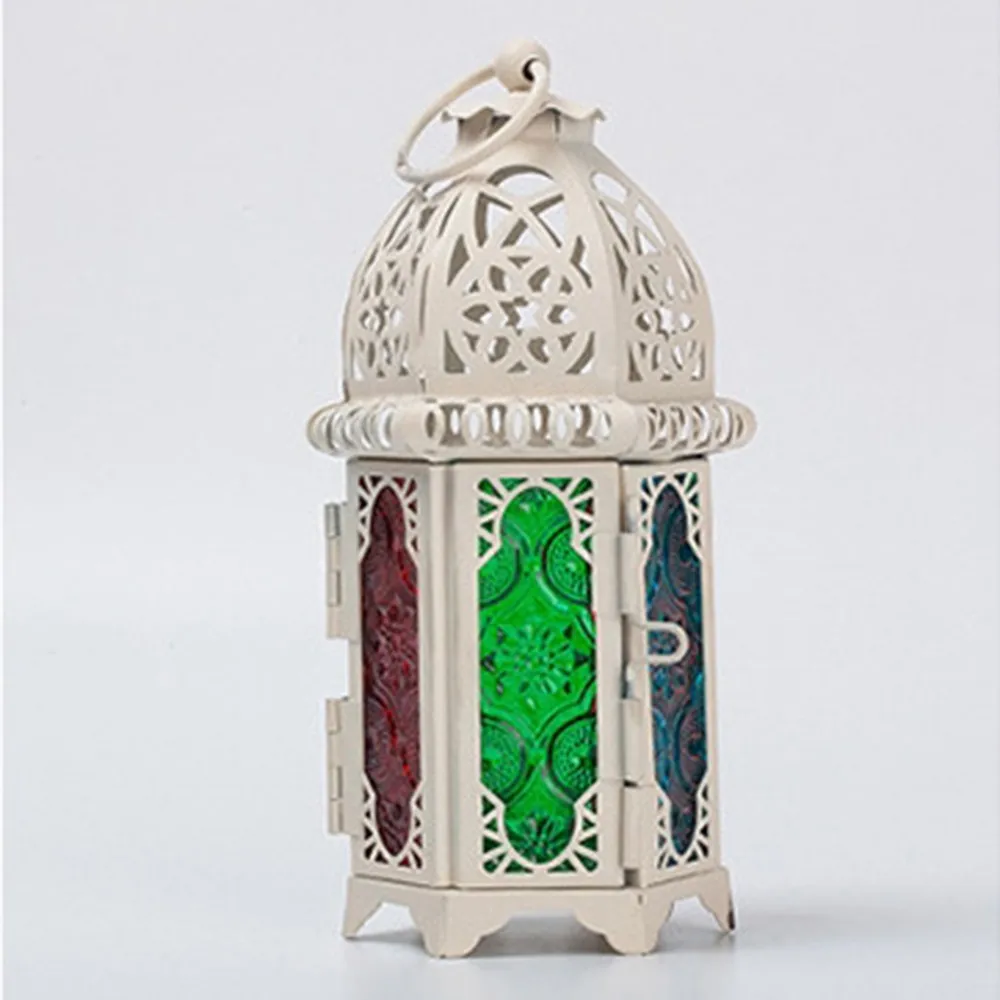 D 7X17CM Подсвечник Классический марокканский ветрозащитный подсвечник Железный стеклянный подсвечник Свеча фонарь модный домашний декор - Цвет: D 7X17CM