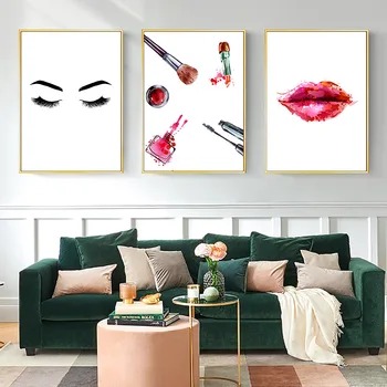 

Nordic Poster Abstract Canvas Painting Eyelashes Lips Makeup Vogue Poster Watercolor Posters Wall Pictures For Living Room