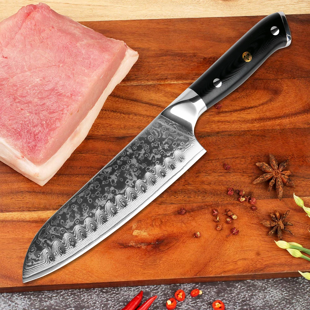 XITUO 7 дюймов нож-Кливер Дамасская сталь японский нож-повара Santoku кованый острый нож для нарезки овощей Кухонные инструменты для приготовления пищи