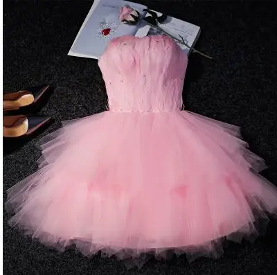 Дешевые Короткие вечерние платья vestido de noiva Свадебные платья платье, украшенное перьями с бисером Летнее свадебное платье - Цвет: Розовый