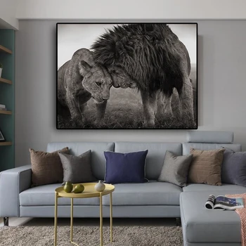 

Lions Head to Head Black and White Canvas Art Painting Posters and Prints Scandinavian Cuadros Wall Art Picture for Living Room