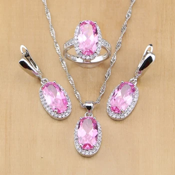 

Mystic Pink Cubic Zirconia 925 Sterling Silver Bridal Jewelry Sets For Women Earrings/Pendant/Necklace/Ring