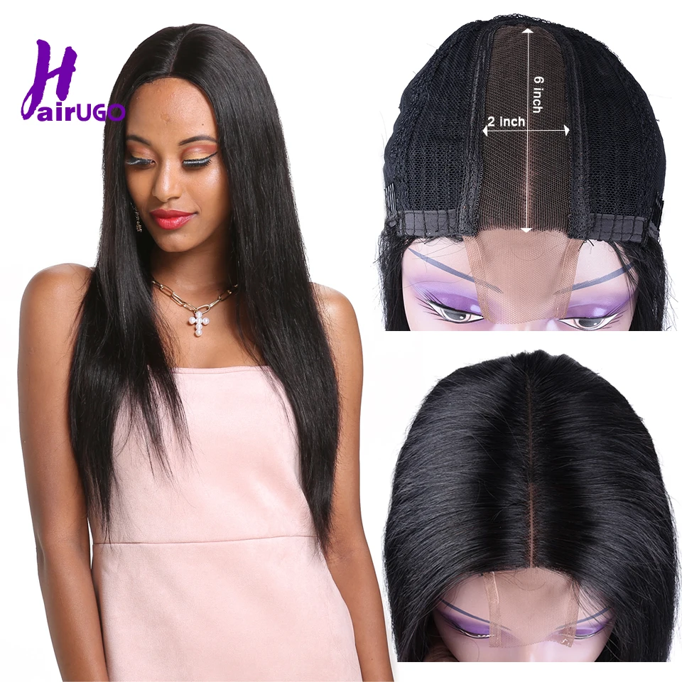 HairUGo малазийские прямые 2*6 шнурка часть парик предварительно выщипанные с волосами младенца не-remy шнурка человеческих волос парики для черных женщин средний коэффициент