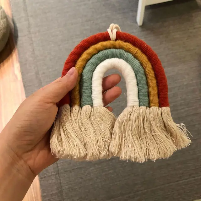 OOTDTY Nordic Handwoven Rainbow Macrame Tapestry INS Boho Tassel Tapestry Wall Handing Decor For Nursery Home Baby Room Decor 3