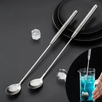 

304 Stainless Steel Bar Spoon Cocktail Stir Swizzle Sticks Drinks Mixing Spoon ba chi Coffee Stir Spoon Milk Tea Spoon