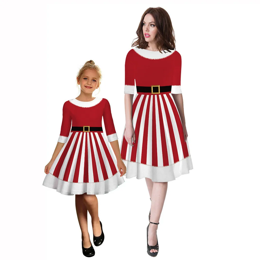 

Women Fashion Mom Me Long Sleeve 3D Print Christmas Xmas Dress Clothes family mum and daughter dress fashion ropa navidad mujer