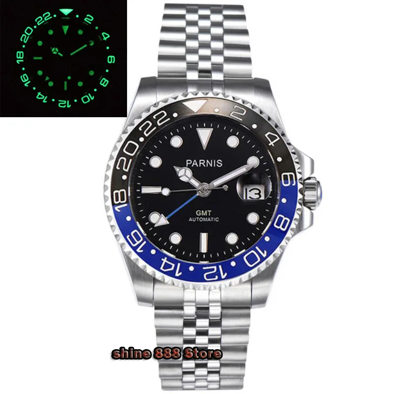 Parnis40mm сапфировый Кристалл супер яркий светящийся керамический ободок GMT