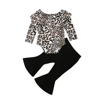 

Pudcoco Toddler Kids Baby Girl Autumn Clothes Leopard Print Romper Tops Flared Pants Wide Leg Leggings Baby Outfits Set