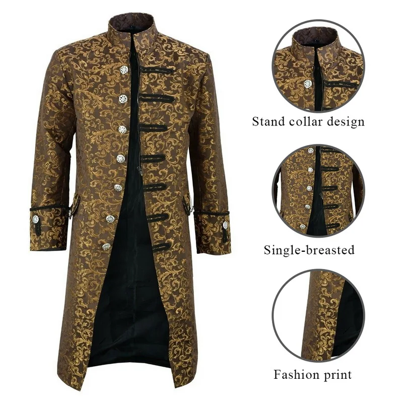 HEFLASHOR мужской Тренч Edwardian в стиле стимпанк, платье, верхняя одежда, винтажное пальто, куртка со средневековым рисунком, костюм для косплея