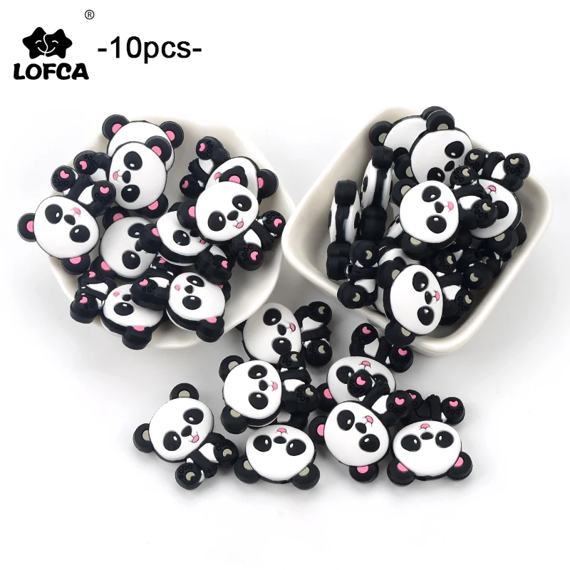 

LOFCA 10pcs Panda Silicone Beads Baby Silicone Teething Beads BPA Free Food Grade Silicone Teether Care Pacifier Chain Making