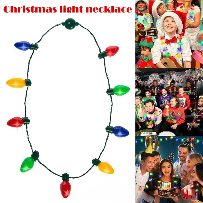 Christmas Light Up Bulb Necklace Kids Adults Wearable Lights Jewelry Holiday Decor Party Favor BJStore