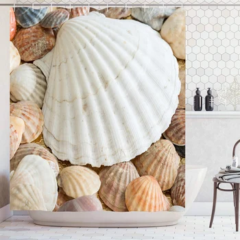 

Modern Colorful Eco-friendly Beach Conch Starfish Shell Polyester High Quality Washable Bath Decor Shower Curtains Douchegordijn
