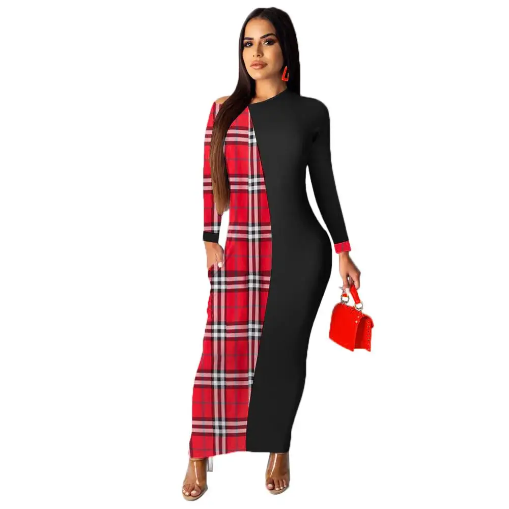 

Autumn and winter models tight-fitting off-the-shoulder sexy long-sleeved dress elegant fashion dress