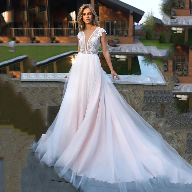 Eightree vestido de noiva/свадебное платье трапециевидной формы с рукавами-крылышками; свадебное платье с открытой спиной и аппликацией